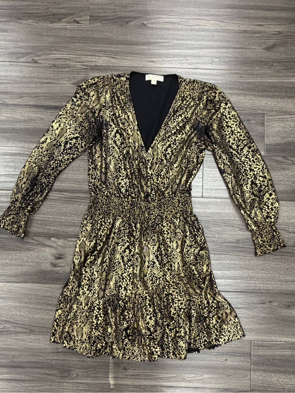 Michael Kors Gold & Black Snake-Print Long Sleeve Dress